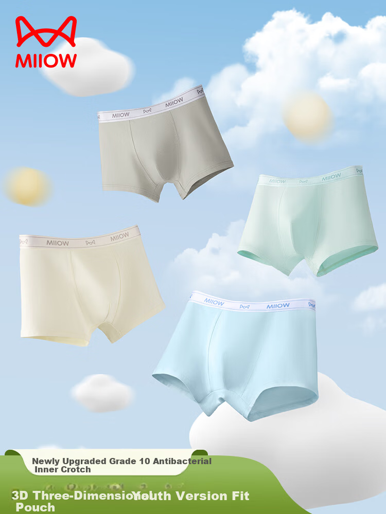 MiiOW 10A Antibacterial Cotton Youth Development Period Thin Boxer Briefs for Overweight Boys High School Students 1