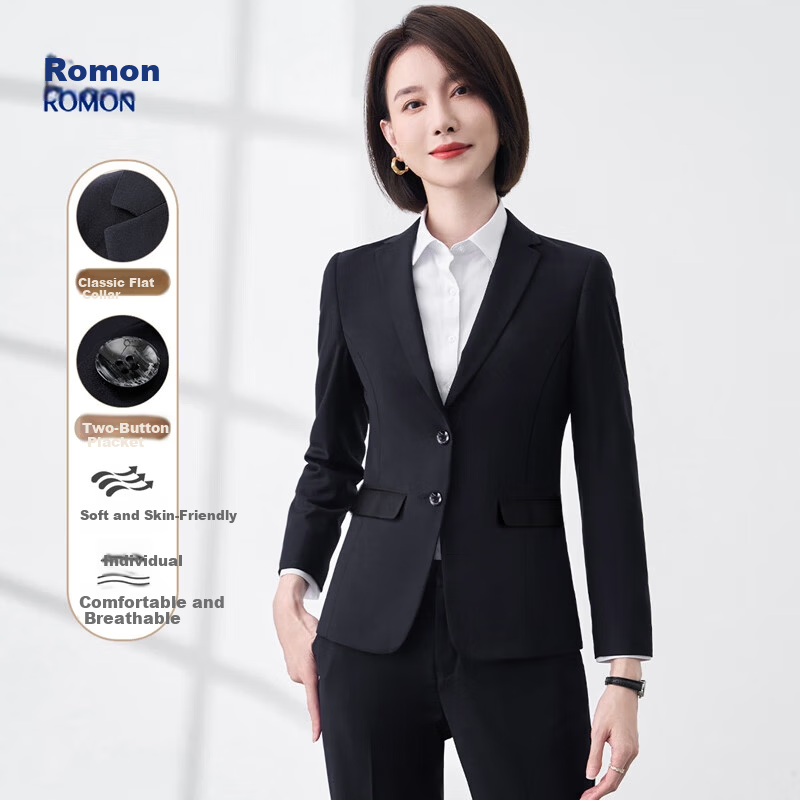 ROMON Women's Blazer Suit Professional Solid Slim Fit Casual Workwear High-End Jacket