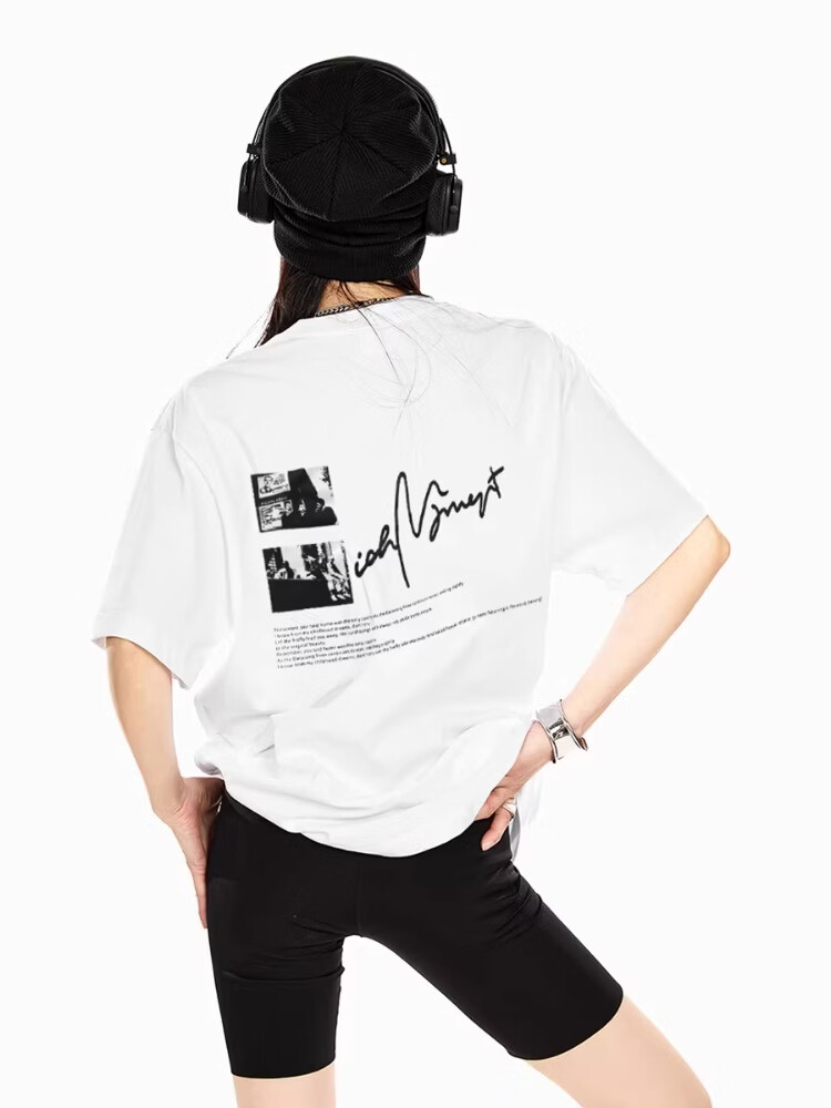 ICH MODE 260G Heavyweight Trendy Back Print Oversize T-Shirt Women Top Apricot L 17