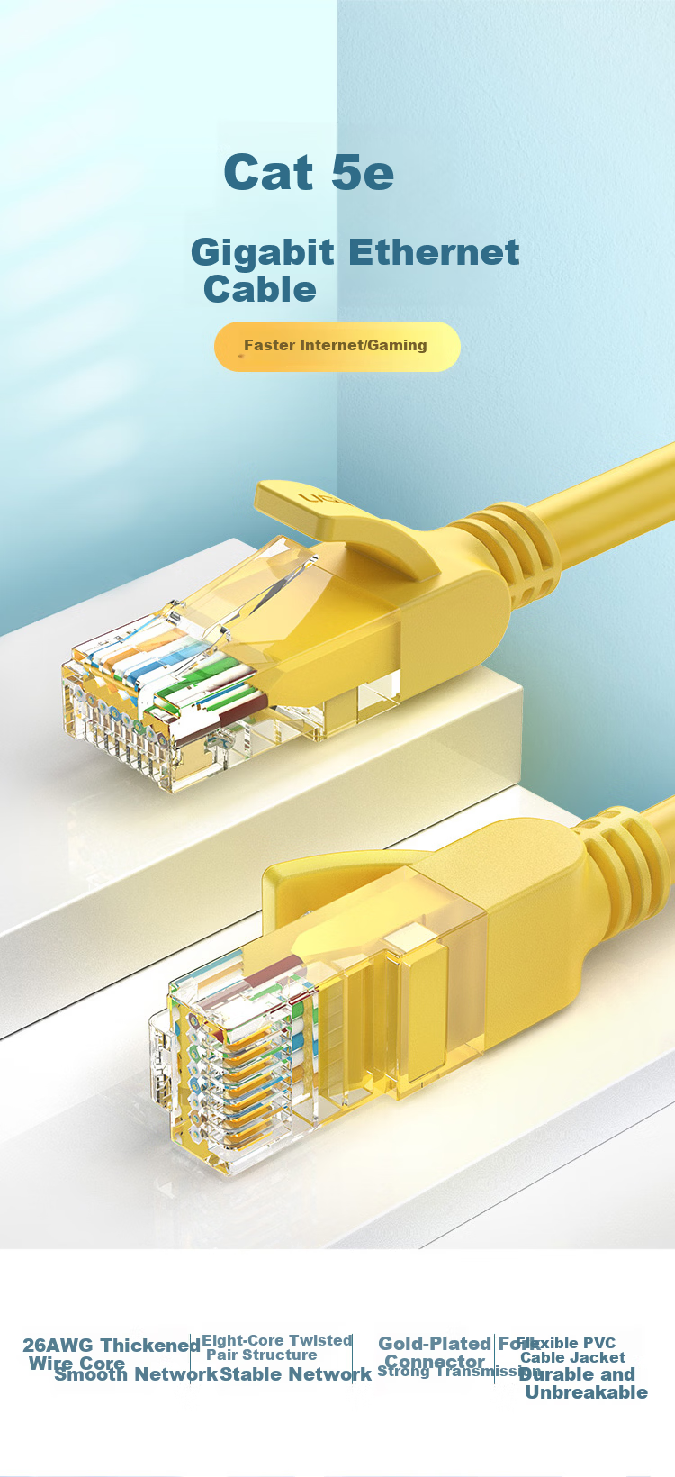 UGREEN Cat5e Ethernet Cable, Gigabit Network Connection Wire, Cat5e Patch Cord 30 Meters, Engineering And Home Renovation Computer Broadband Eight-Core Twisted Pair Cable Black 35823 1