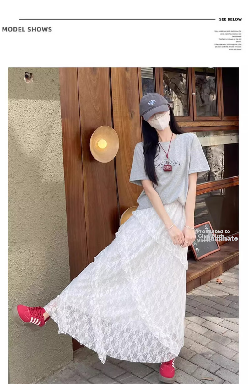 Langsha Lace High-Waist Mesh Puff Cake Skirt Women's Spring 2026 New Slimming A-Line Mid-Length Skirt 26