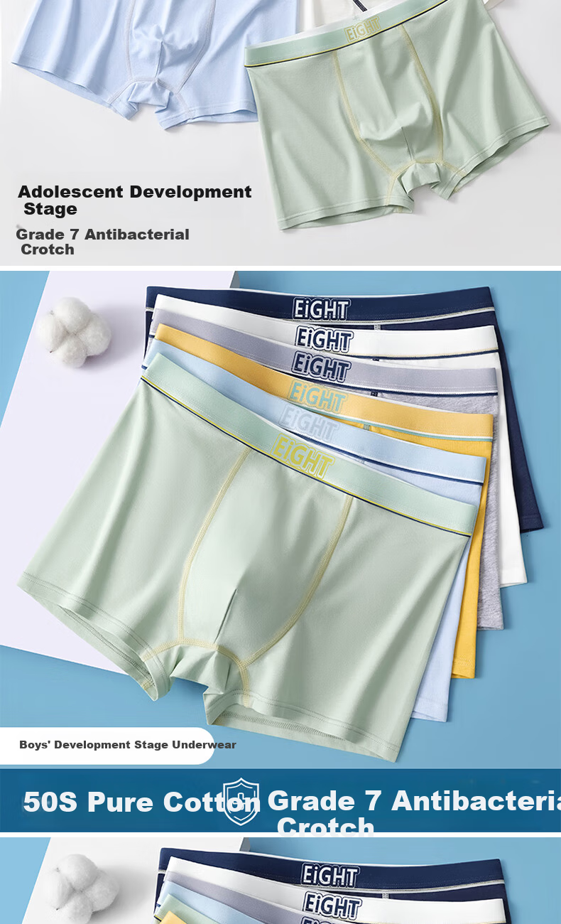 Dingguagua Boys' Cotton Boxer Briefs for Adolescents, Middle and High School Students, Plus Size 8