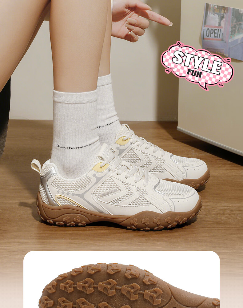 Feiyue Official Women's Sports Shoes 2026 Summer New Breathable Mesh Trainer Beige Size 35 6