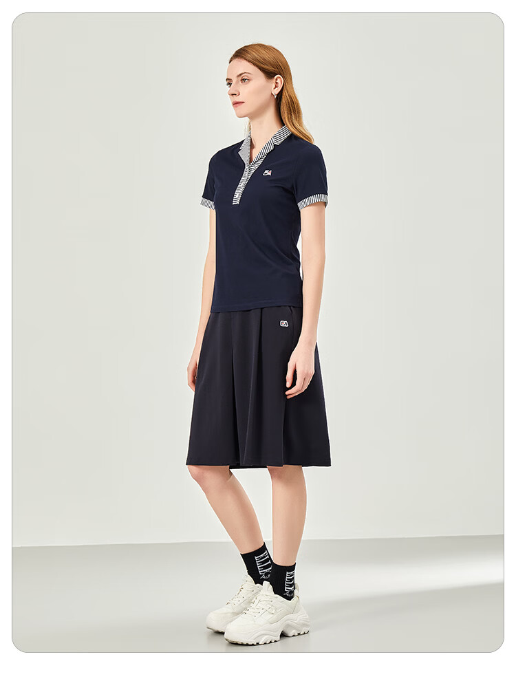ELLE ACTIVE Classic Striped V-Neck Short Sleeve T-Shirt for Women Casual Slim Fit Top Summer Navy Blue S 8