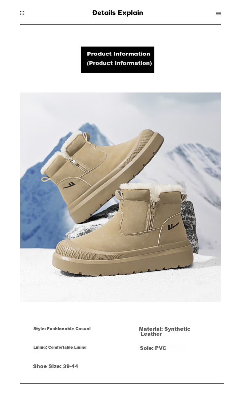 Warrior Men's Snow Boots 2025 Autumn Winter New Men's Cotton Shoes Fleece Thickened Warm Casual Shoes Brown Size 40 2