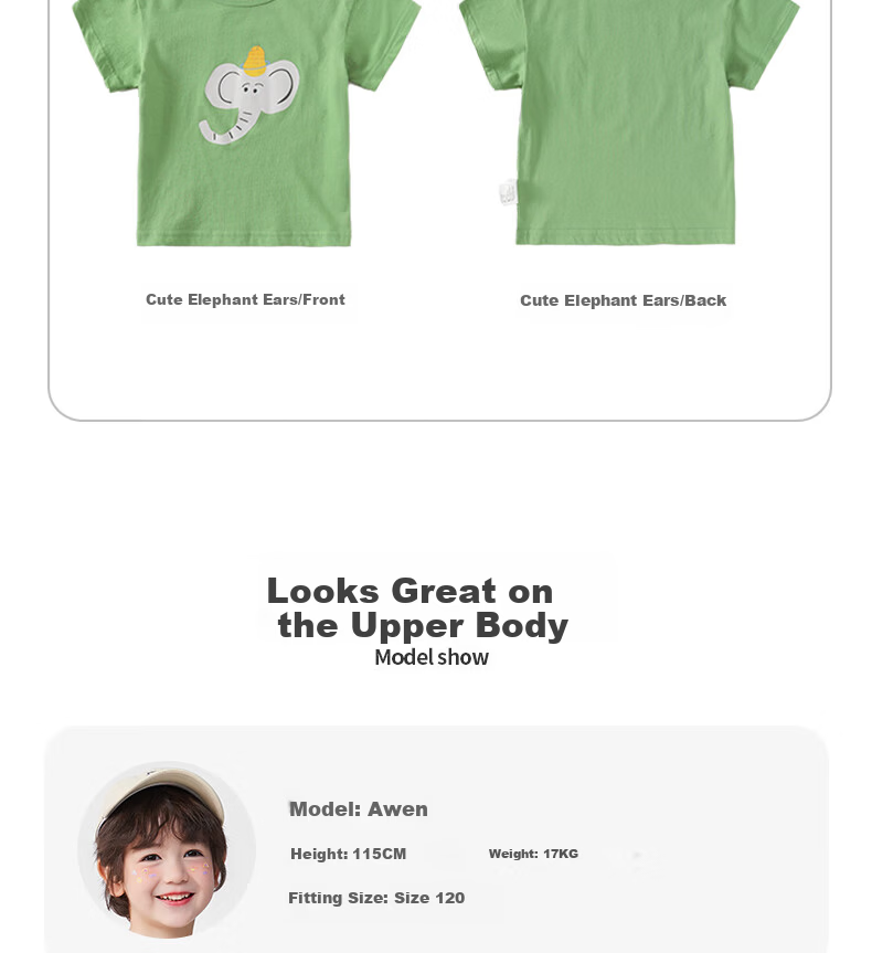 Mini Wooden House Kids Summer Short Sleeve Set Boys Girls Printed T-Shirt and Shorts Cute Elephant Ears 120 6