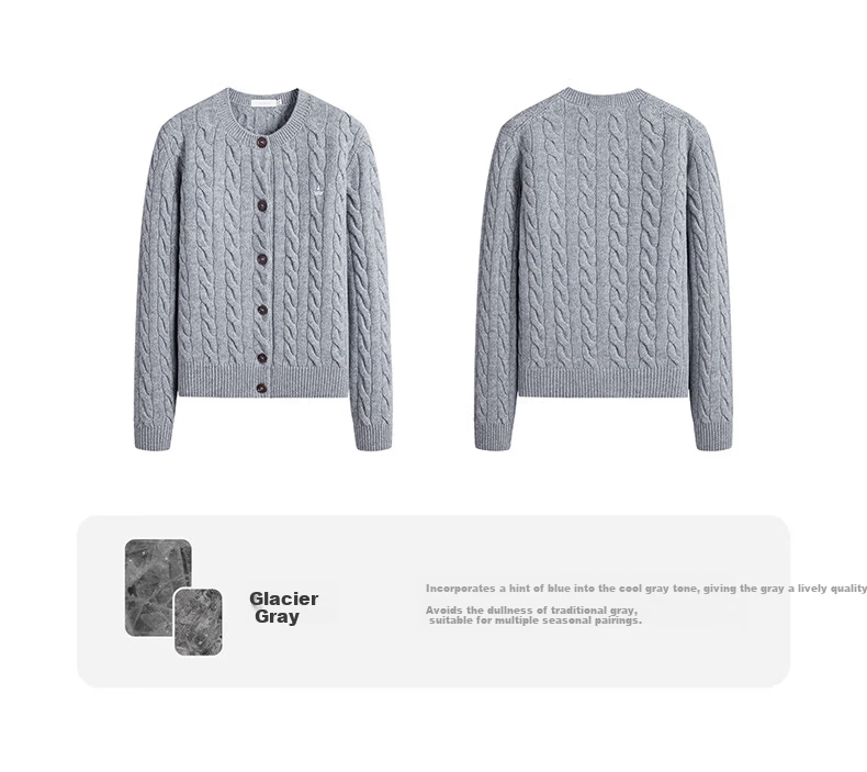 NaviKeel Italy Small Sailboat Women's 100% Wool Cable Knit Cardigan Sweater Jacket 2334094512 Light Gray M 14