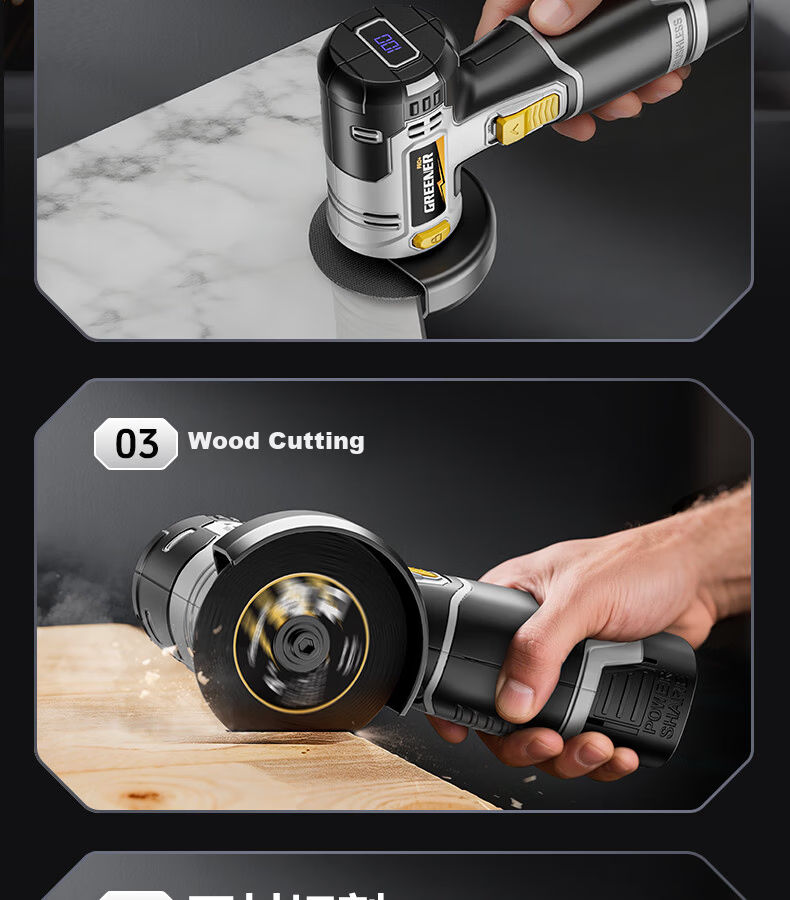 GREENER Mini Angle Grinder Cutting Machine Small Handheld Electric Grinder Cutting Machine Household Small Lithium Battery Brushless Dual Battery 9