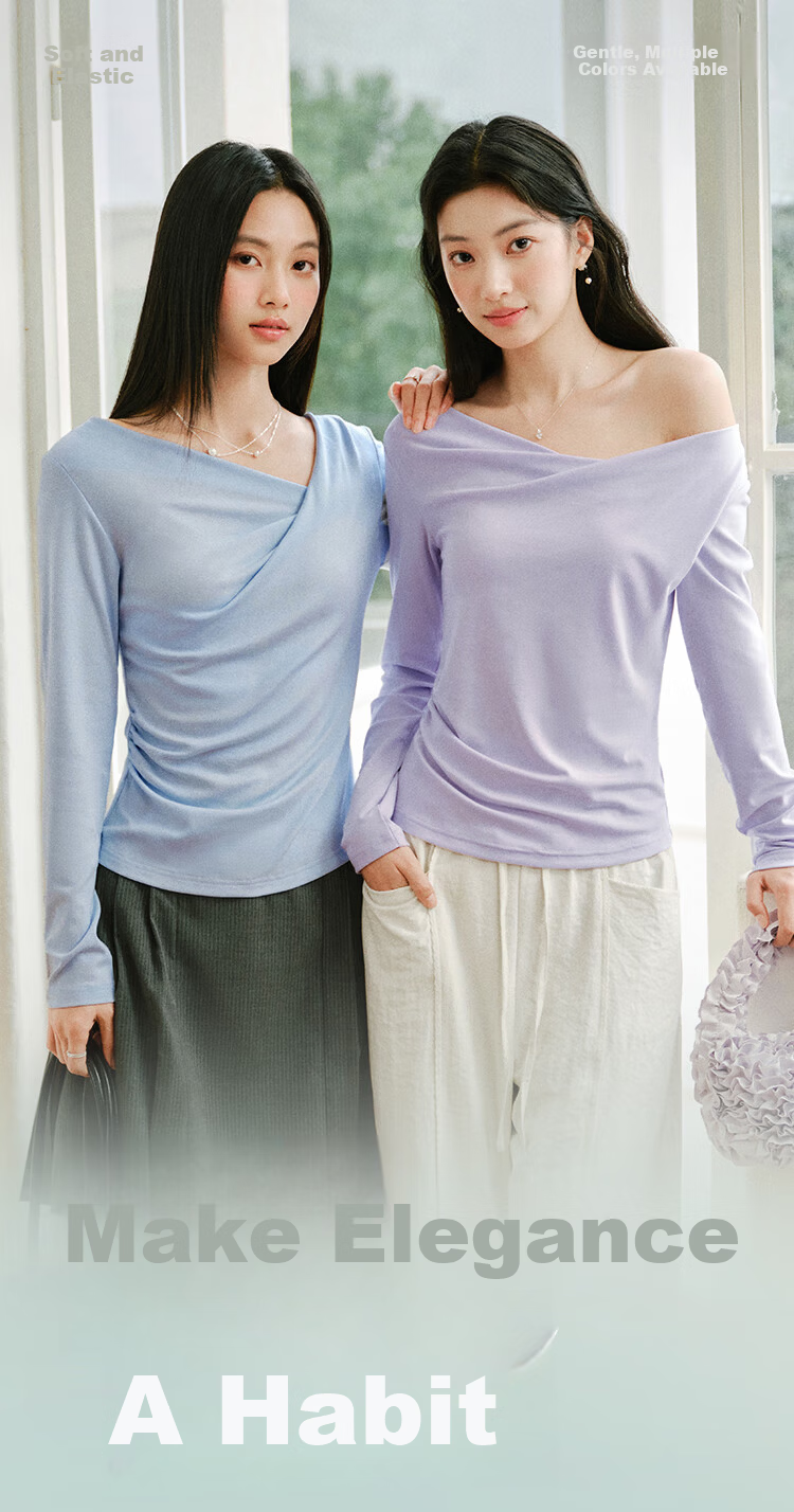 Semir Women's Spring Long Sleeve T-Shirt Short Asymmetric Off-Shoulder Slim Fit Top 2026 109126101001 2