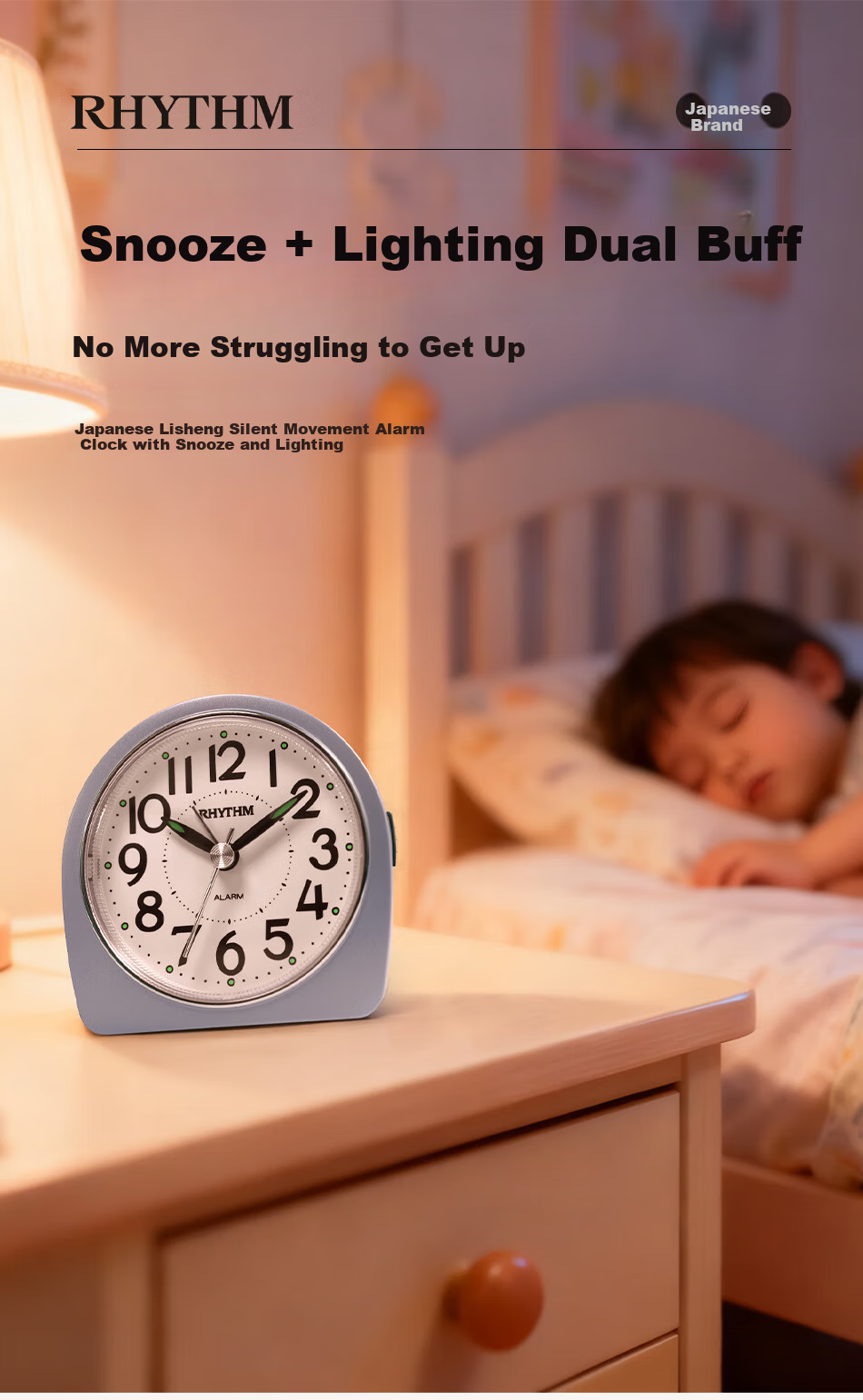 RHYTHM Cute Student Night Light Alarm Clock for High School, Middle School, and Elementary Students, Simple and Practical Wake-Up Device, Loud Alarm for Boys, Back to School Season 2