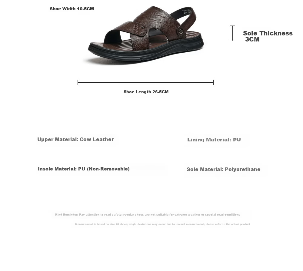 Camel Brand Men's Sandals First Layer Cowhide Beach Shoes Open Toe Breathable Dual-Wear Slippers P16M211013 Black Size 38 15