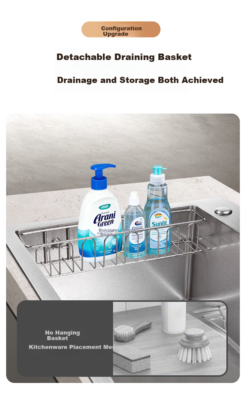 VATTI Kitchen Sink S3Pro Large Single Bowl Integrated Basin Dishwasher Sink Countertop Mid-Bottom Installation 304 Stainless Steel 5