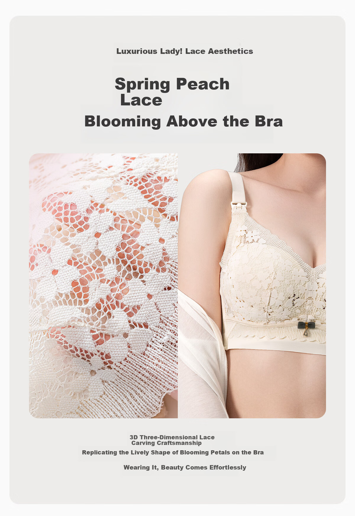 JOYNCLEON Luxury Fragrance Lady Maternity Nursing Bra Anti-Sagging Push-Up Postpartum Breastfeeding Champagne XL 3