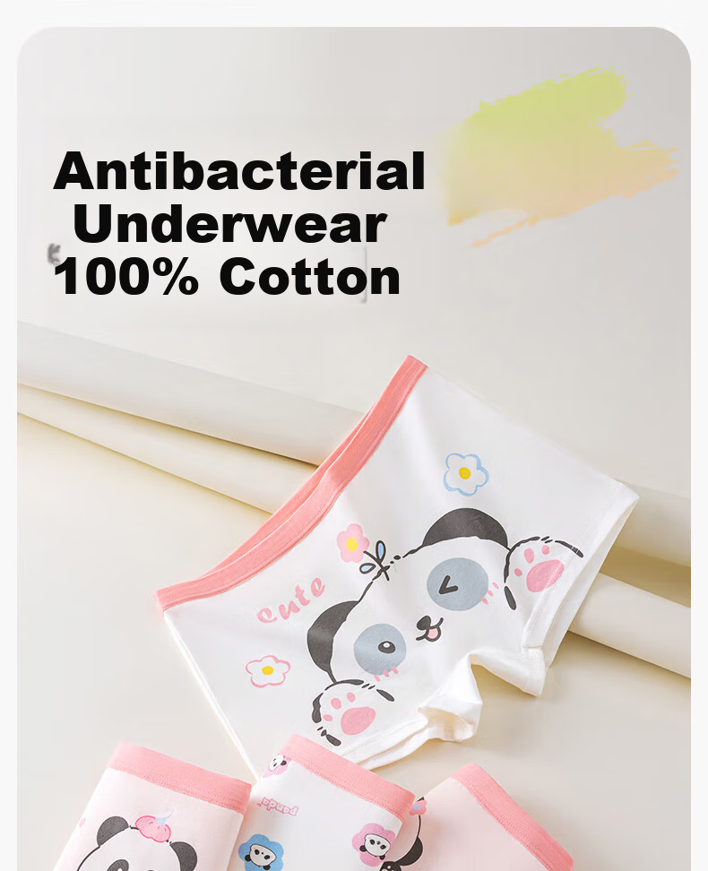 Hodo Kids Girls' Cotton Antibacterial Boxer Briefs Developmental Stage Pink Cute Panda 160 1