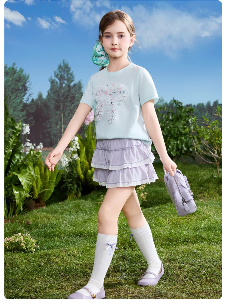 ASK JUNIOR Kids Short Sleeve 2026 Summer Sweet Cute Printed T-Shirt Girls Top Mint Green 150 15