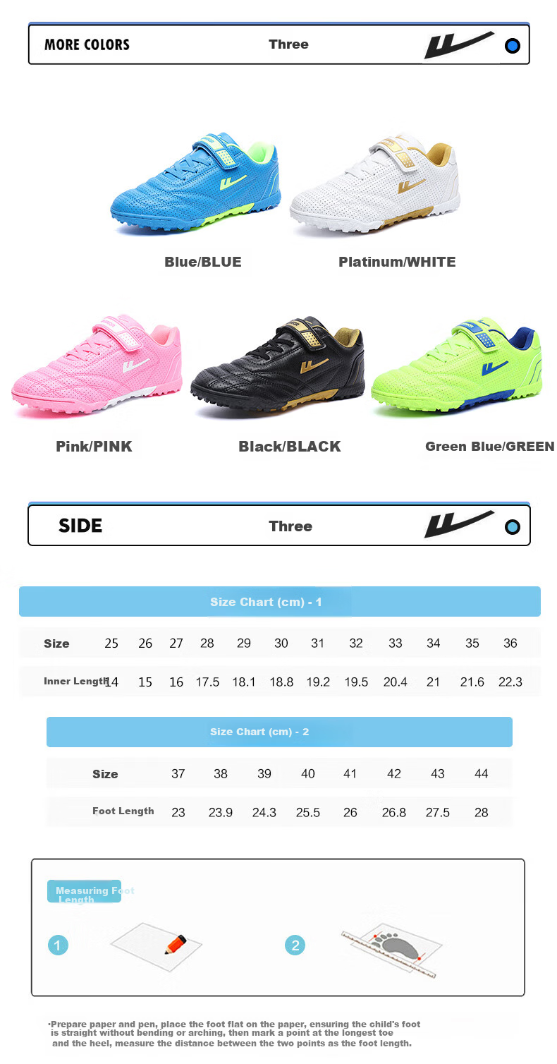 Warrior Girls' Soccer Shoes Studded TF Velcro Children's Youth Student Sneakers 961 Pink Studded Size 39 4