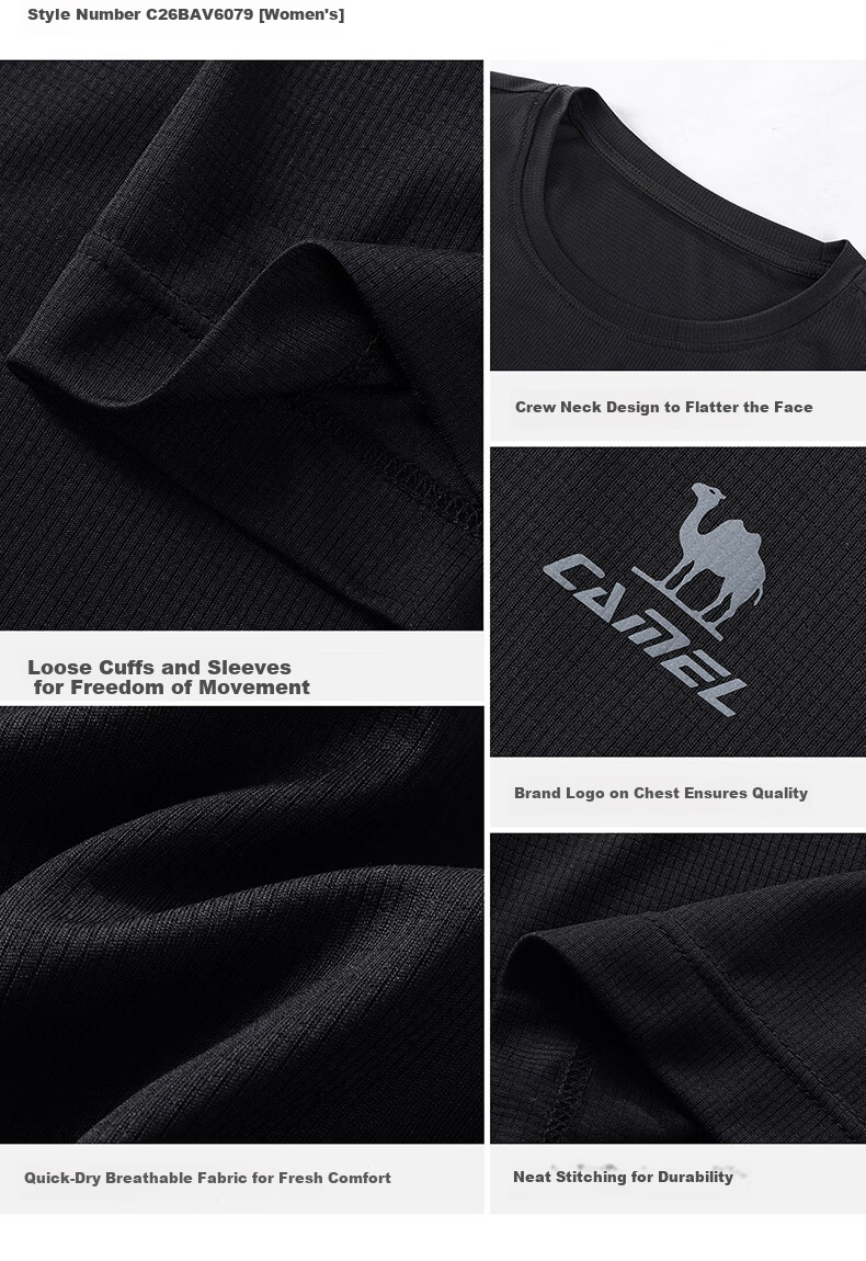 CAMEL Quick-Dry Running Sports T-Shirt Men Breathable Crew Neck Short Sleeve Top C16BAVL6077 Night Blue XL 25