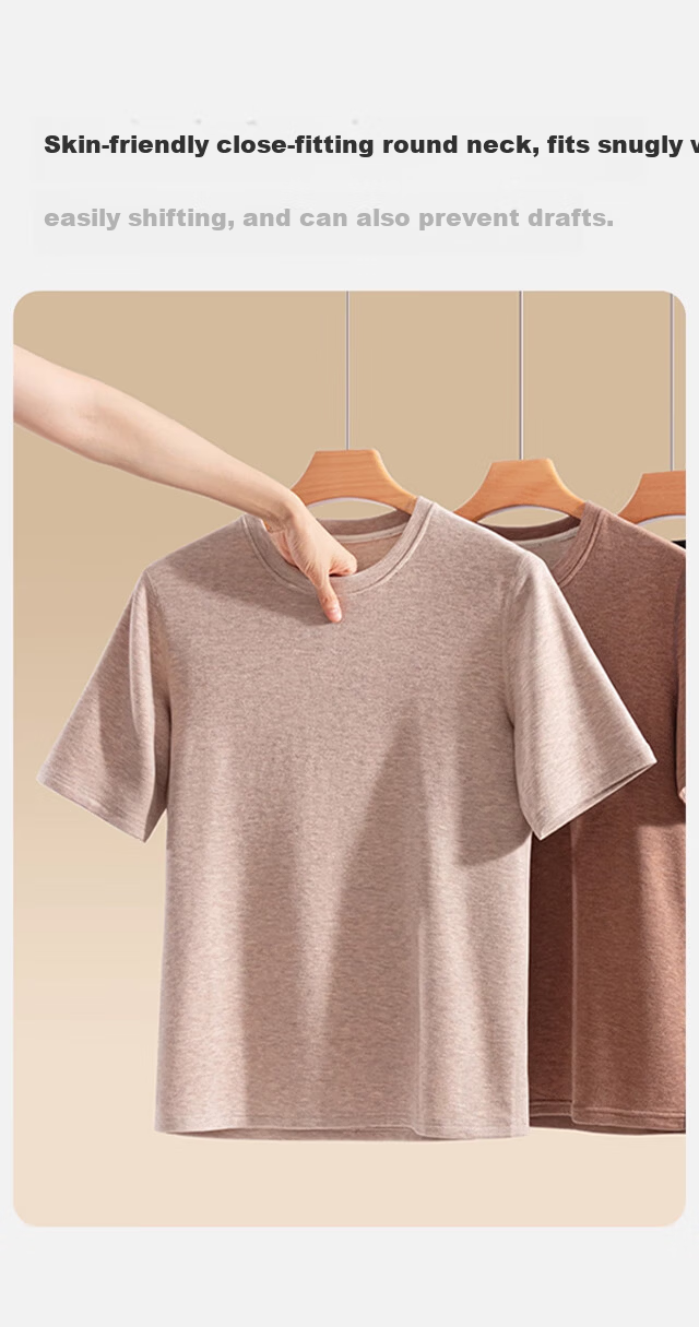 XUEXIMAN Men's Thermal Underwear Autumn Winter Wool Silk Tencel Short Sleeve T-Shirt Warm Base Layer Top 10