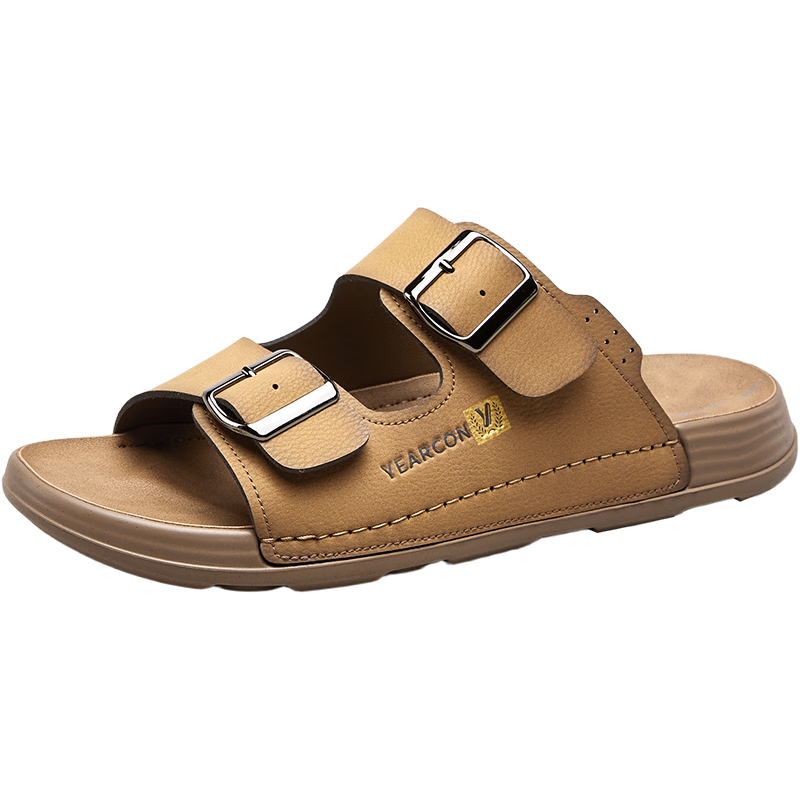 Yierkang Men's Sandals, Father's Day Gift, Retro Slip-On Birkenstock-Style Casual Slippers, Thick-Soled Men's Sandals, Yellow, Size 41