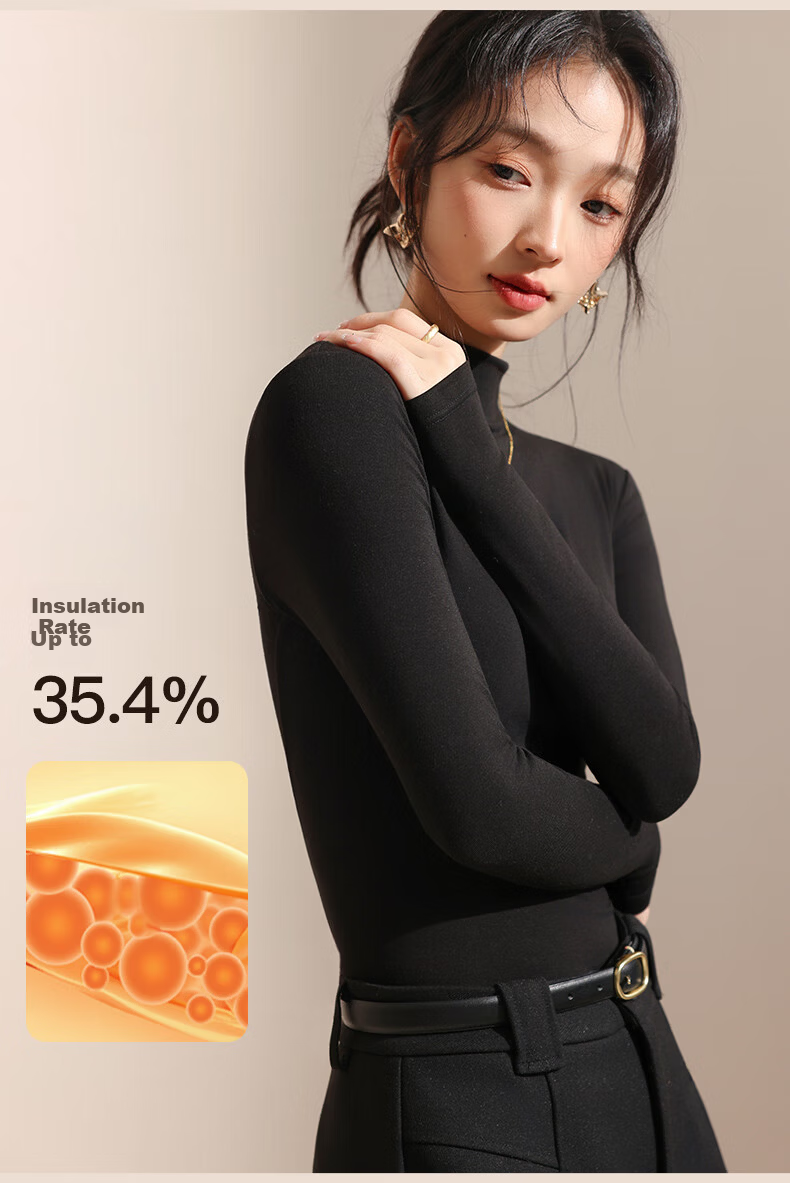 Miiowren [German Velvet Wool] Women's Turtleneck Base Layer Spring Warm Knit Sweater Long Sleeve Inner T-Shirt Top 29