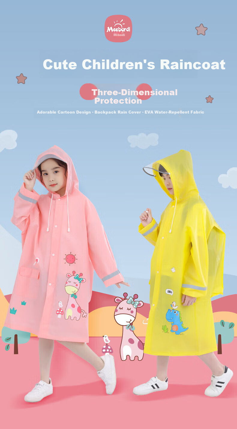 Meebordi Kids Raincoat Girls Elementary School Backpack Full Body Heavy Rain Poncho New Little Deer XL Size 3