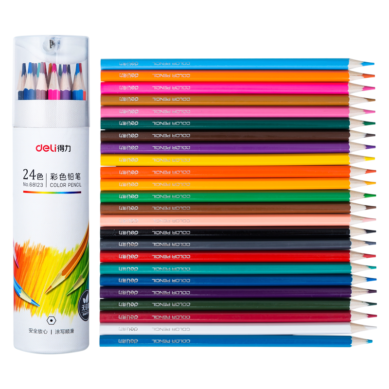 Deli 24-Color Paper Bucket Set for Student Drawing, Art Sketching, Colored Pencils, Children's Coloring, Filling, Colored Pens, Painting Kit Gift 68123 Sketching Colored Pencils