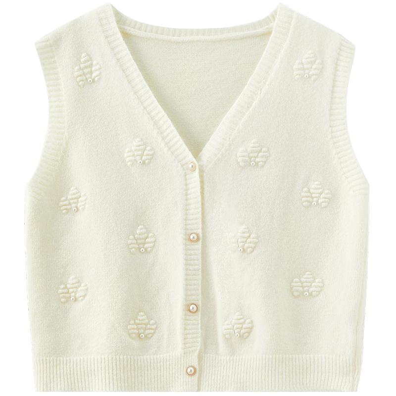 Sentubila Women's Commuter V-Neck Knit Vest Autumn Thick Warm Single-Breasted Sleeveless Textured Stretch Outerwear Top