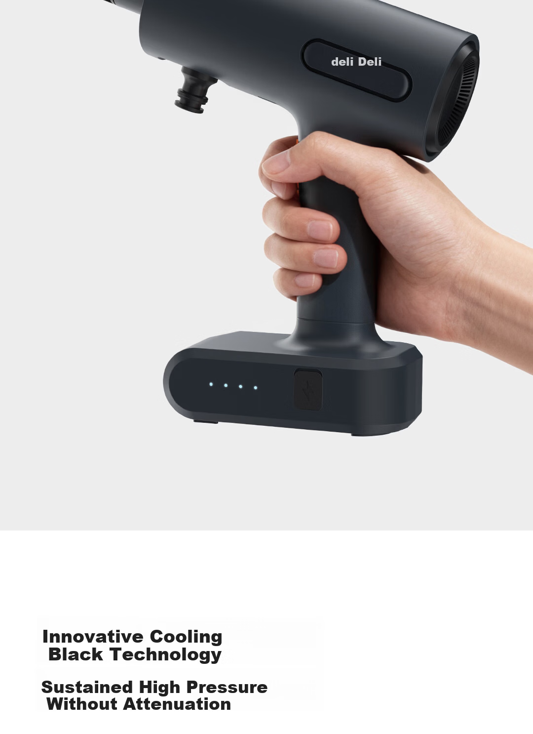 Deli High-Pressure Car Wash Water Gun Household Car Washer Large Capacity Battery Long Battery Life High Power Multifunctional Lightweight Portable 15