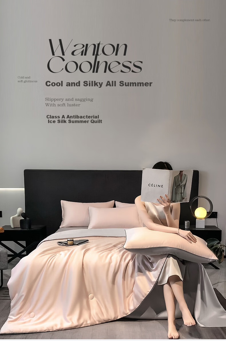 MUJI Class A Washable Ice Silk Summer Quilt Thin Air Conditioning Quilt Double Quilt Core 200*230cm Champagne Gold 1