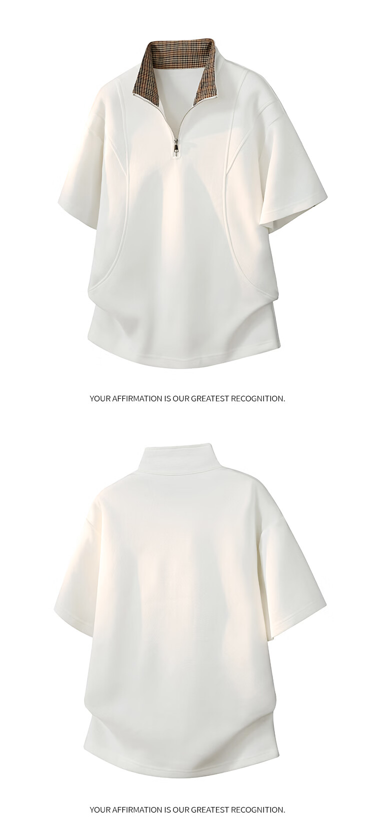 MMOPTOP American Deconstructed Half-Zip Stand Collar Polo Shirt Men's Summer Cotton Raglan Short Sleeve T-Shirt MP24 White XL 8