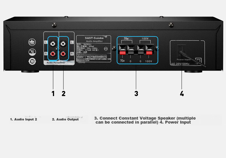SAST 100W High Power Constant Voltage Amplifier Bluetooth Public Address Home Amplifier Ceiling Speaker U Disk Wall-mounted Audio Store Meeting Home Theater System 5