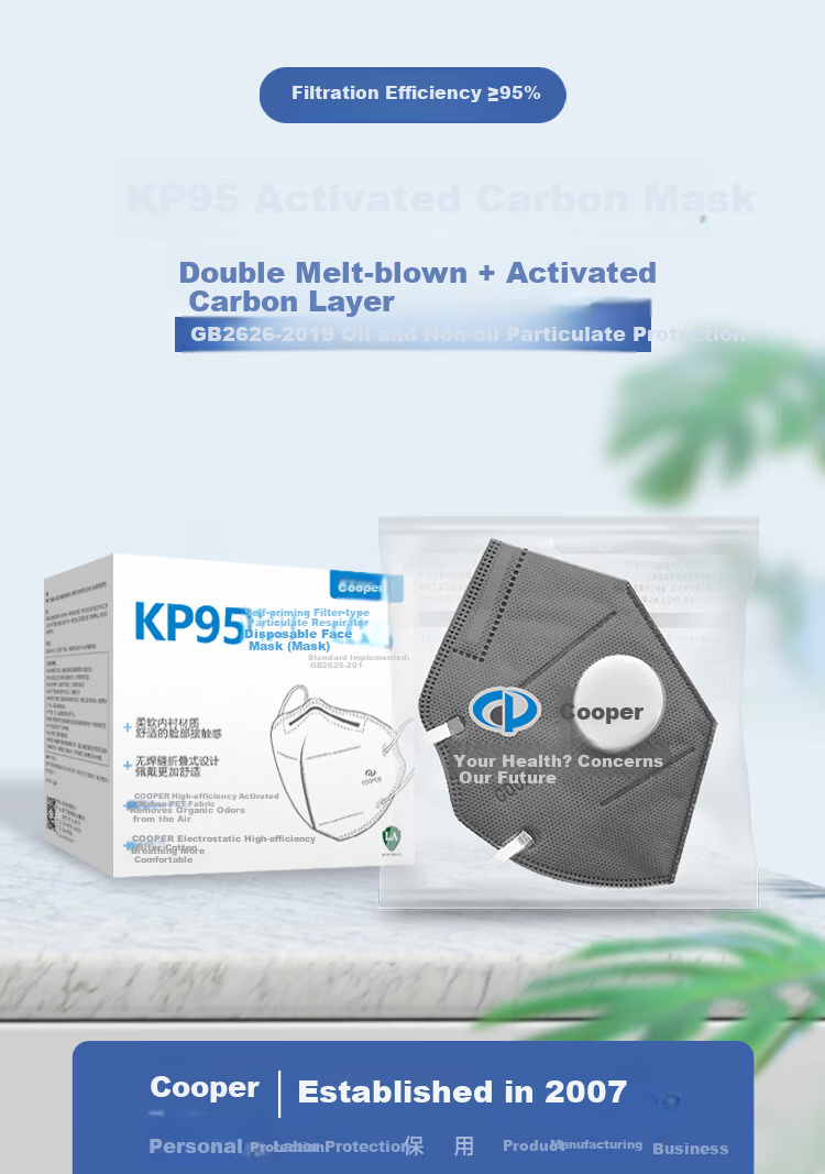 Cooper KP95 Oil-Resistant Mask 10pcs/Box Individually Sealed LA Certified Ear-Hook Activated Carbon Mask with Breathing Valve Oil-Resistant Particle Dust Smog Formaldehyde Odor Protection 1