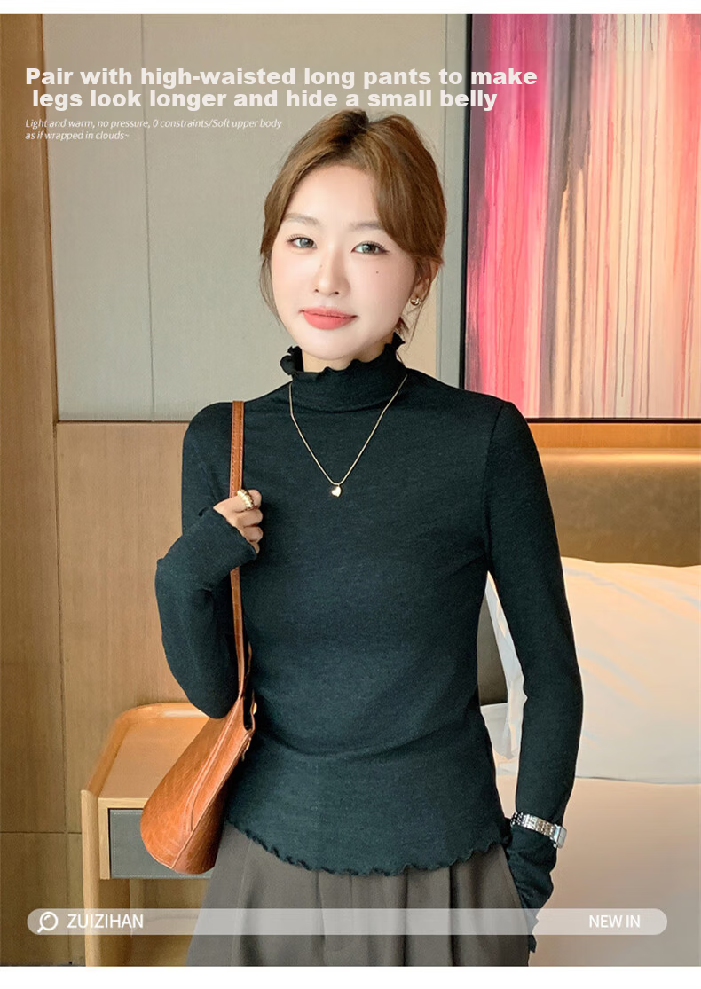 LangSha Ruffled Edge Half Turtleneck Slim Fit Knit Top for Women Spring Autumn New Stylish Outerwear 7