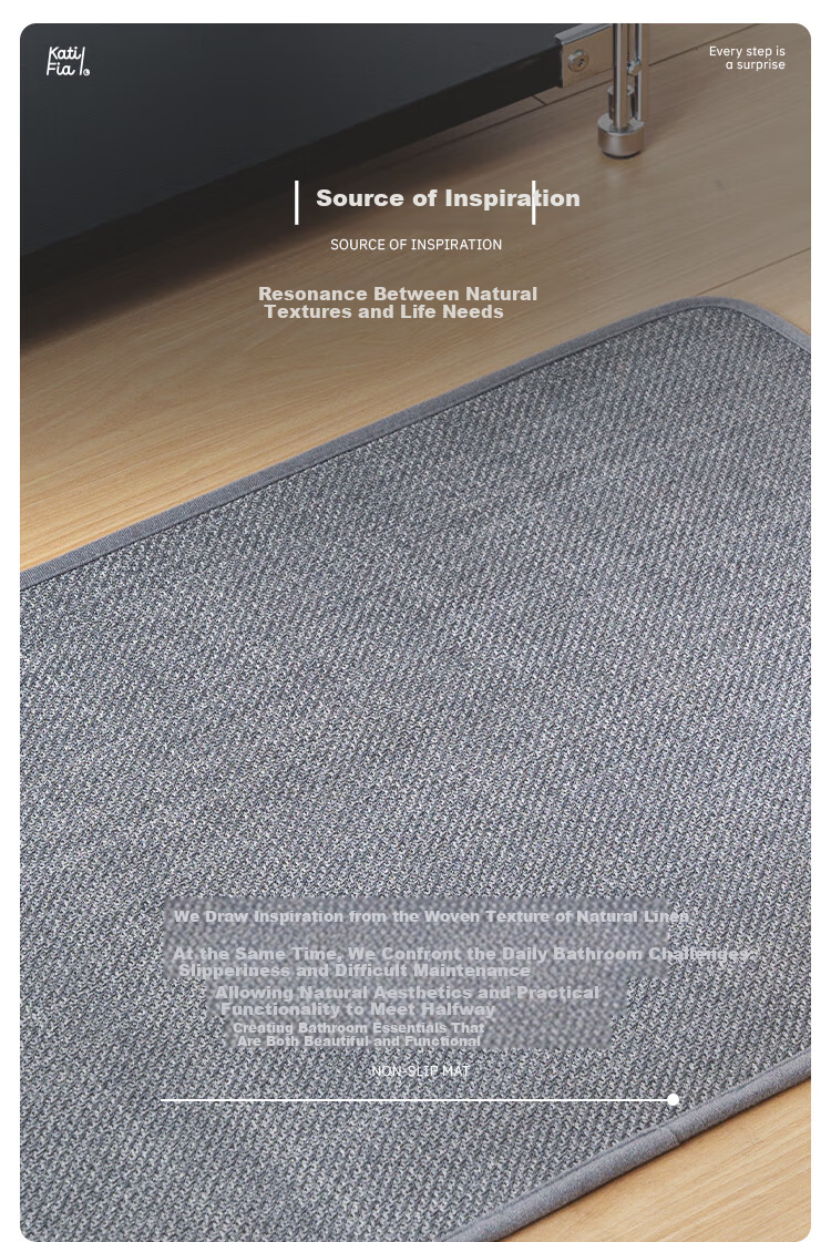 Cartifia Bathroom Mat Absorbent Quick-Dry Non-Slip Anti-Fall Linen Texture Thickened Rattan Gray 50*80cm 2
