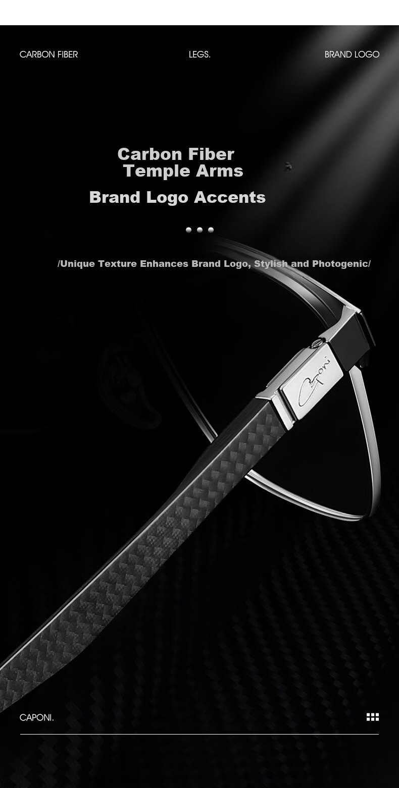 CAPONI Carbon Fiber Multifocal Auto-Focus Reading Glasses for Men, Blue Light Blocking, Genuine 4
