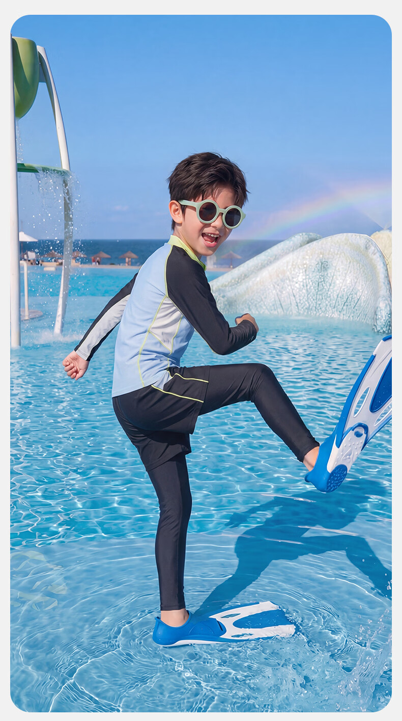 LI-NING Kids Two-Piece Long Sleeve Rash Guard and Pants Swimwear Sun Protection Boys Surfing Suit 8511 Blue Size 160 6