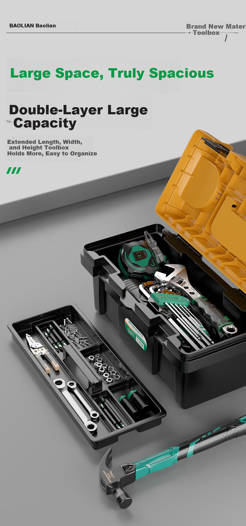 Baolian 14-inch Hardware Toolbox Multifunctional Electrician Storage Box Portable Car Carry Case 7