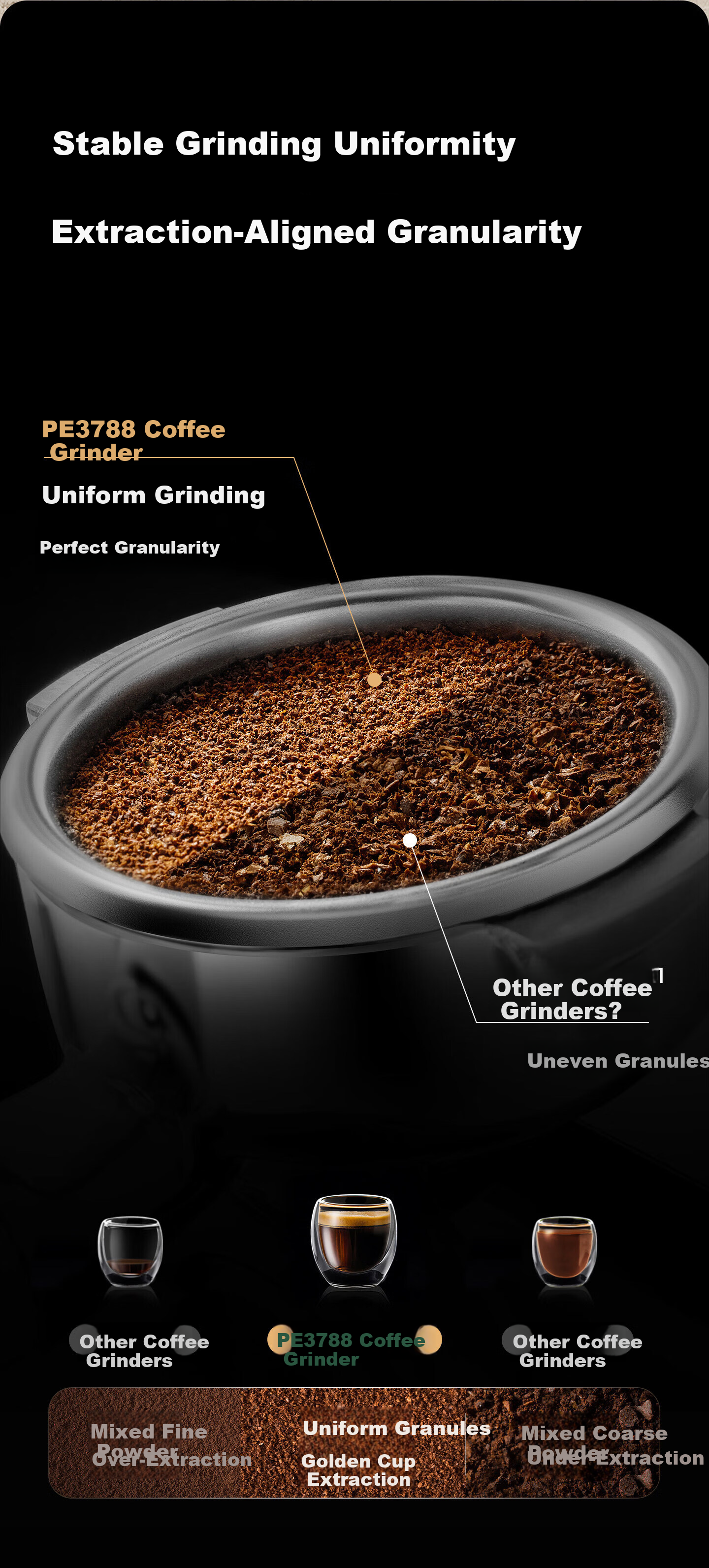 Petrus PE3788E New Home Electric Coffee Grinder, Fresh Grind Italian and American Style, Compact Espresso Grinder with 40-Level Anti-Fly Powder Adjustment 4