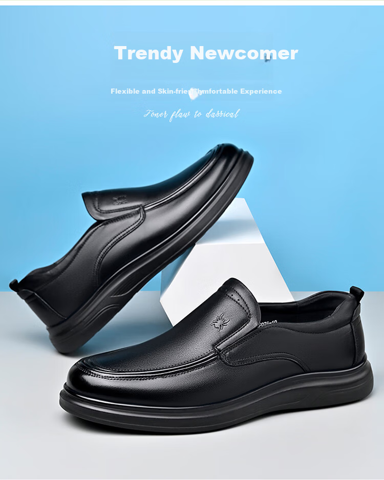 Spider King Casual Leather Shoes Men Spring Autumn Business Classic Comfortable Versatile Soft Sole Slip-On Black Size 42 3