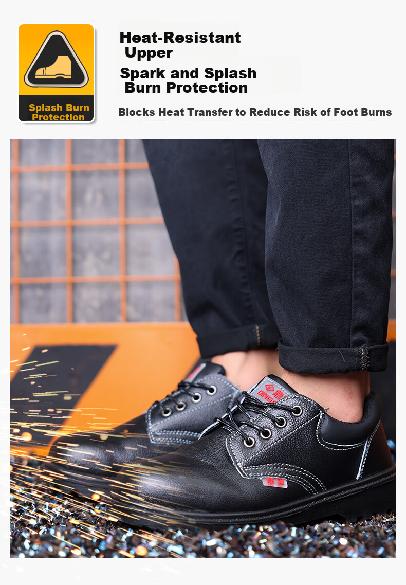 Dinggu Men's Safety Work Shoes Steel Toe Anti-Smash Anti-Puncture Steel Midsole Solid Sole Model 1125 Black SK38 12