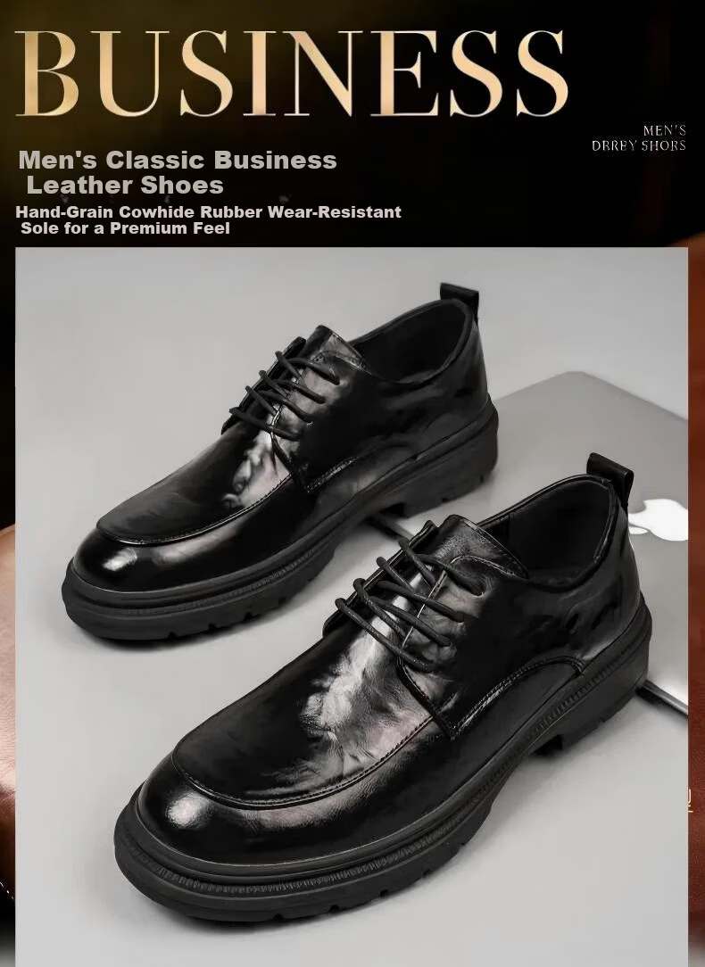 Jingzhenlianggong Men's Genuine Leather Dress Shoes 2026 Spring Business Lace-up Derby Black Size 40 1