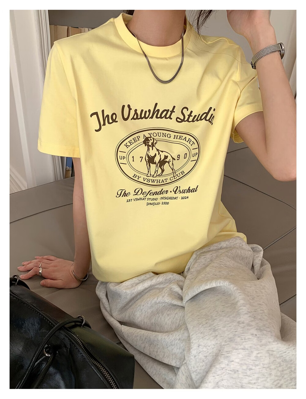 ICH MODE "Puppy Travelogue" Korean Retro College Style Chic Shoulder Short Sleeve T-Shirt Women Casual Top White M 16