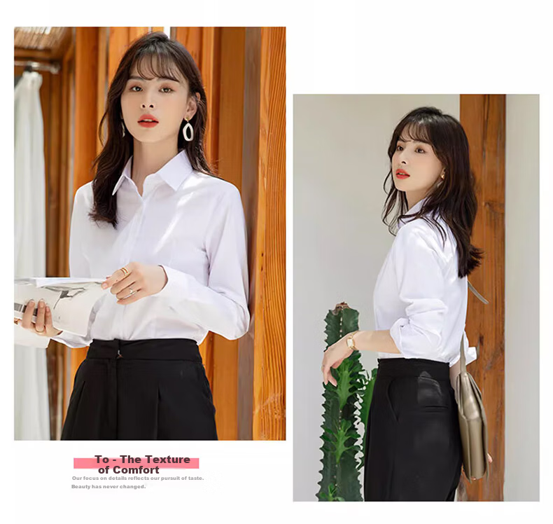 TUCANO Women's Long Sleeve Shirt Spring Autumn Solid Color Wrinkle-Resistant Non-Iron Business Casual Formal Top Light Blue S 10