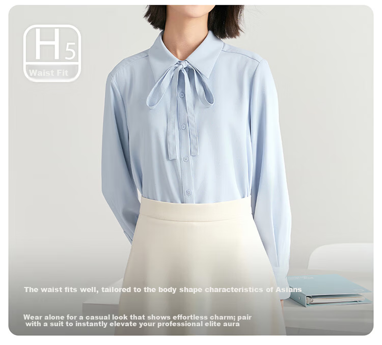 Miss Bird Blue Shirt Women's Petite Bow Tie Blouse Professional College Student Interview Formal Commuter Top 5