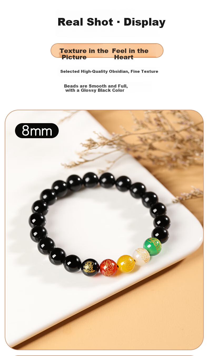 Jinshiling Natural Obsidian Bracelet Unisex Five-Way Wealth God Agate Crystal Beads Lucky Charm Birthday Gift 7