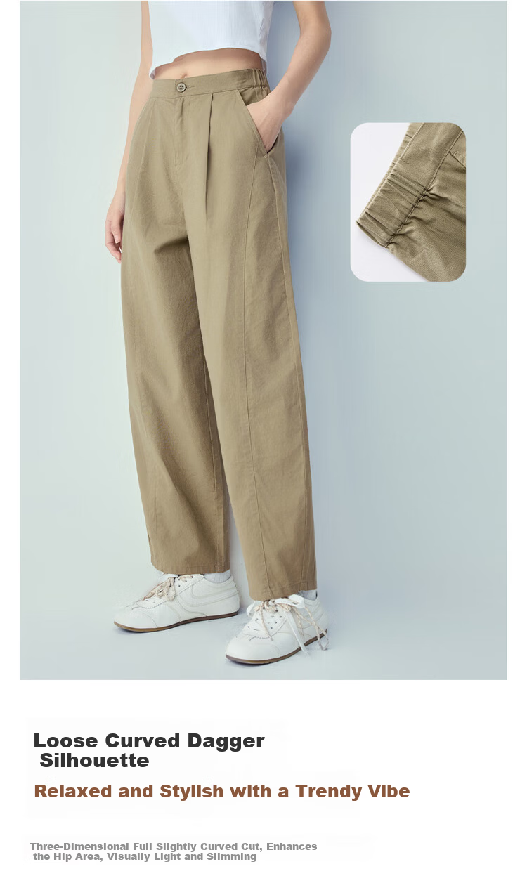 Giordano Women's Linen Pants 2026 Spring Cotton Linen Pleated Semi-Elastic Waist Casual Curved Pants 13416309 6