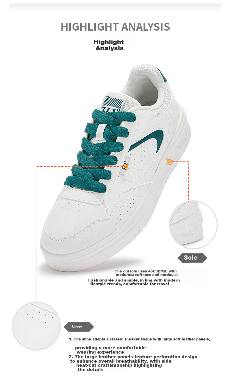 361° Men's Sports Shoes Spring Summer New Retro Leather Basic White Casual Sneakers 672616619-5 32