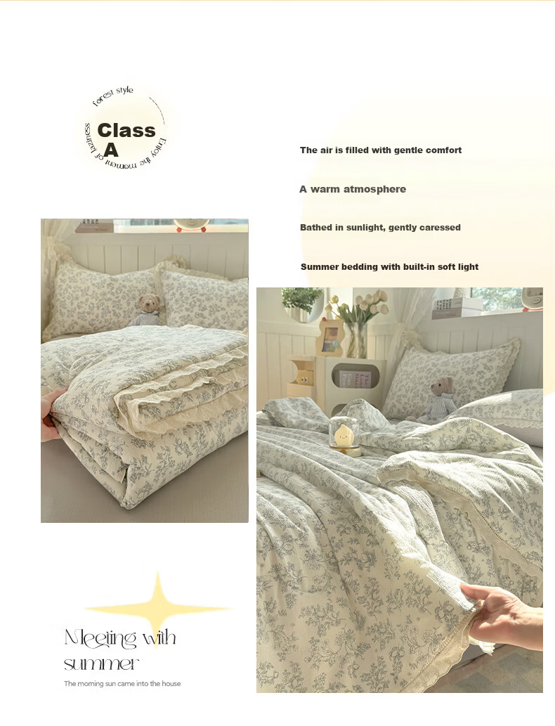 MUJI Class A Wrinkled Gauze Air Conditioning Quilt 200×230cm Lace Edge Double Quilt Core All-Season Thickened Version 2
