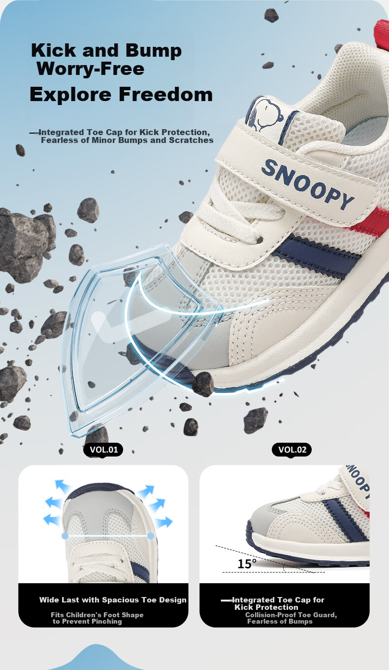 SNOOPY Kids Soft Sole Sports Shoes Baby Shoes Girls Versatile Trainer Boys Casual Shoes 0077 Gray/Blue Size 28 3
