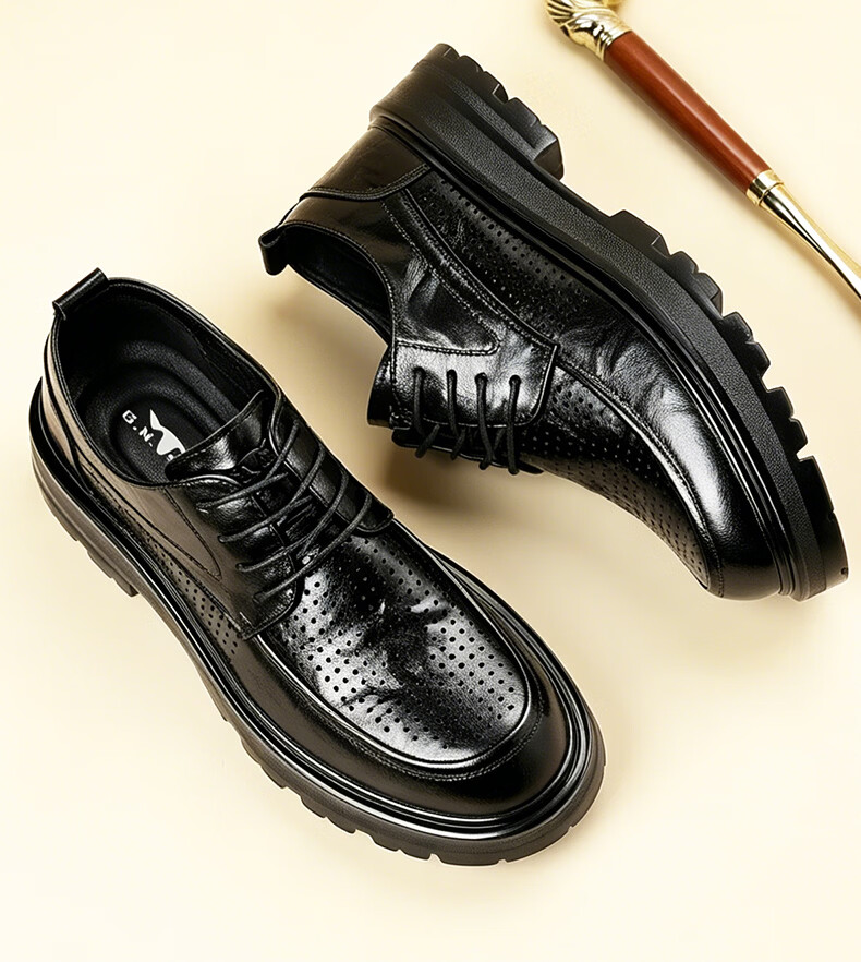 Bull Family [Zhang Ruoyun Edition] Men's Spring Autumn New Casual Versatile Business Formal Leather Shoes Thick Sole Derby Shoes 17